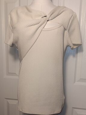 Daytrip Cream Knit Twist Asymmetric Cutout Top